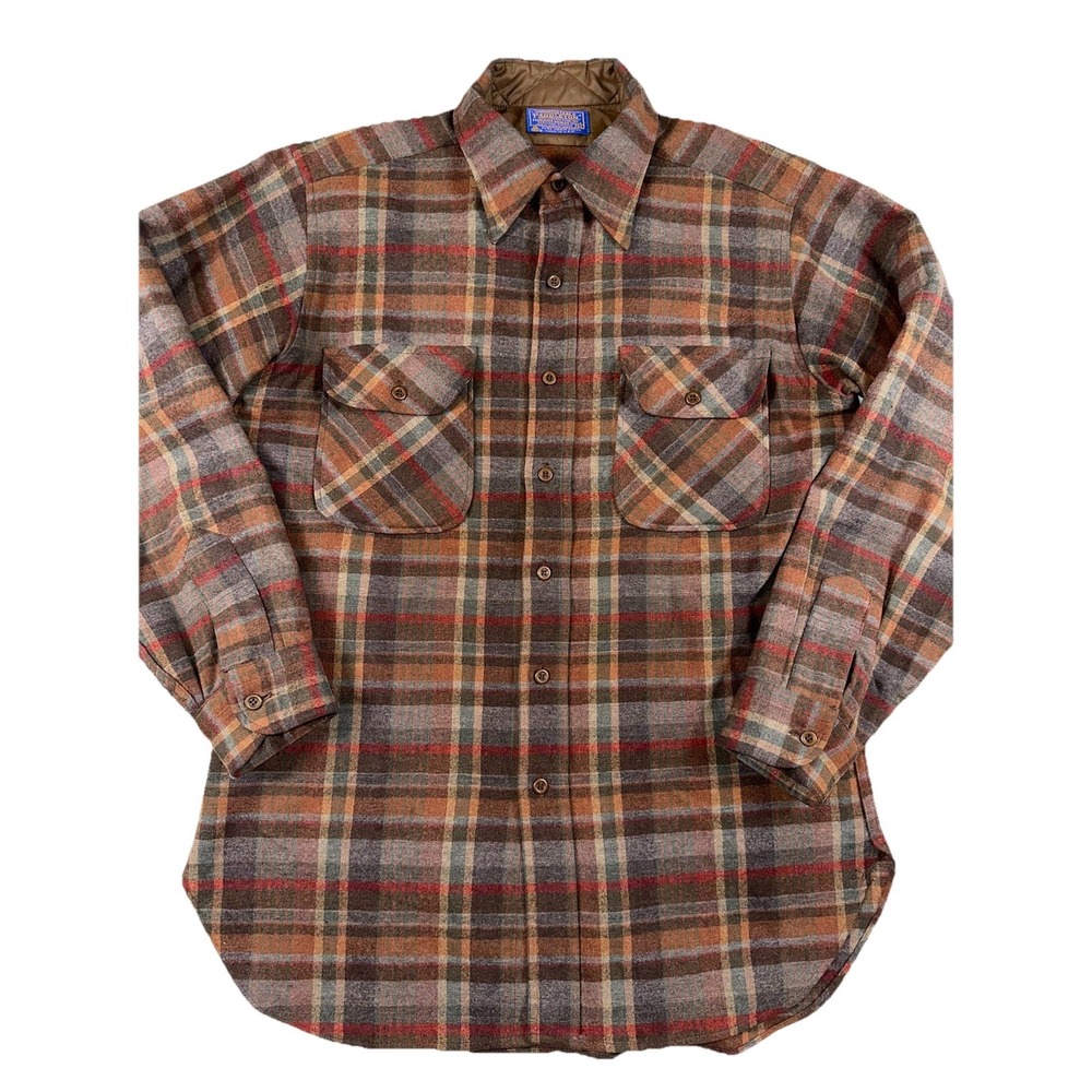 Vintage Pendleton Board Shirt‎ Men's Medium Brown Tone Check Shadow Plaid Wool